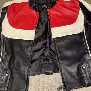 Urban Outfitters Red, White, and Black Leather Jacket